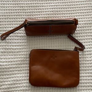 Patricia Nash Brown Leather Clutch and Wristlet Set